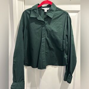 2/$20 - Womens green cropped button down shirt, size medium